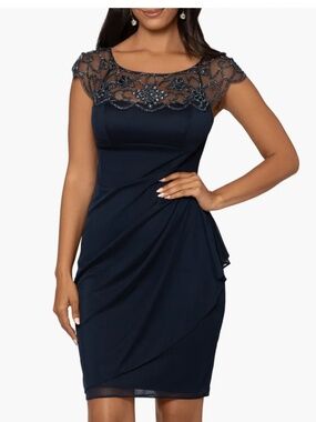 XSCAPE - Beaded Yoke Sheath Cocktail Dress